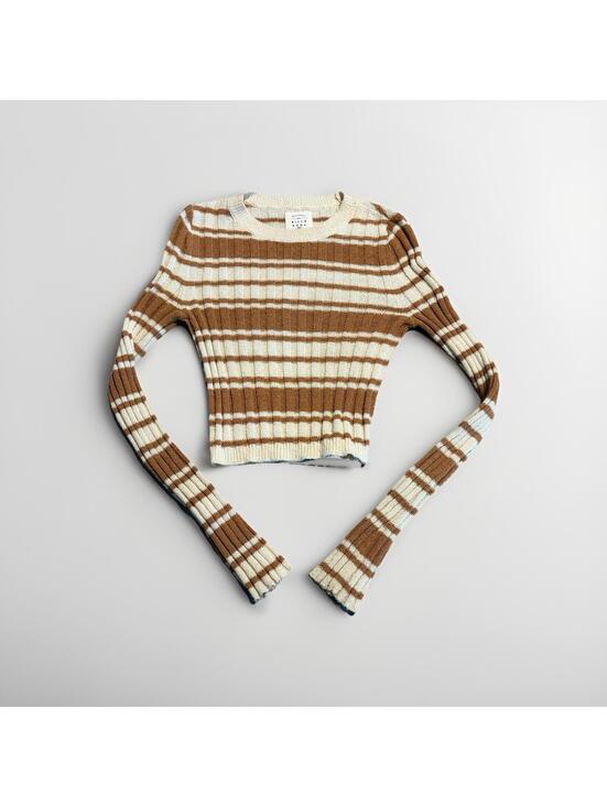 Billabong Sweaters - Billabong Cropped Sweater Women's Small Clare Long Sleeve Striped Brown (A14)